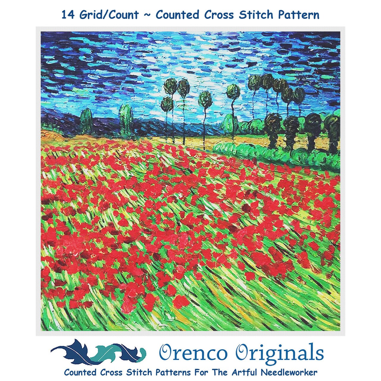 Poppy Field in Bloom Detail by Vincent Van Gogh Counted Cross Stitch Pattern